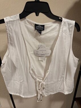 Angie Flowy White Tie-Front Sleeveless Crop Top